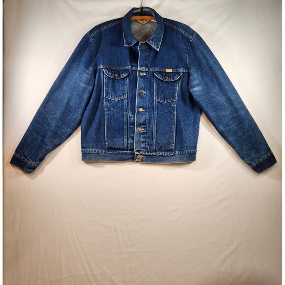 Vintage Rustler Jean Jacket Adult Sz L/XL Blue Denim Trucker 80s Made In US READ - Picture 1 of 16
